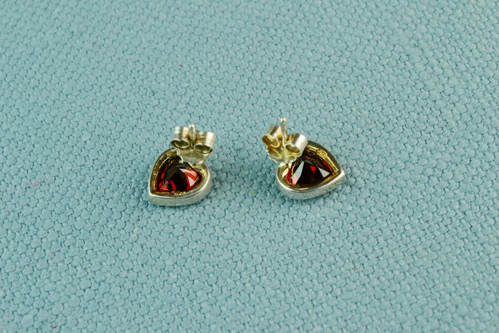 Stud Earrings Sterling Silver & Red Heart CZ