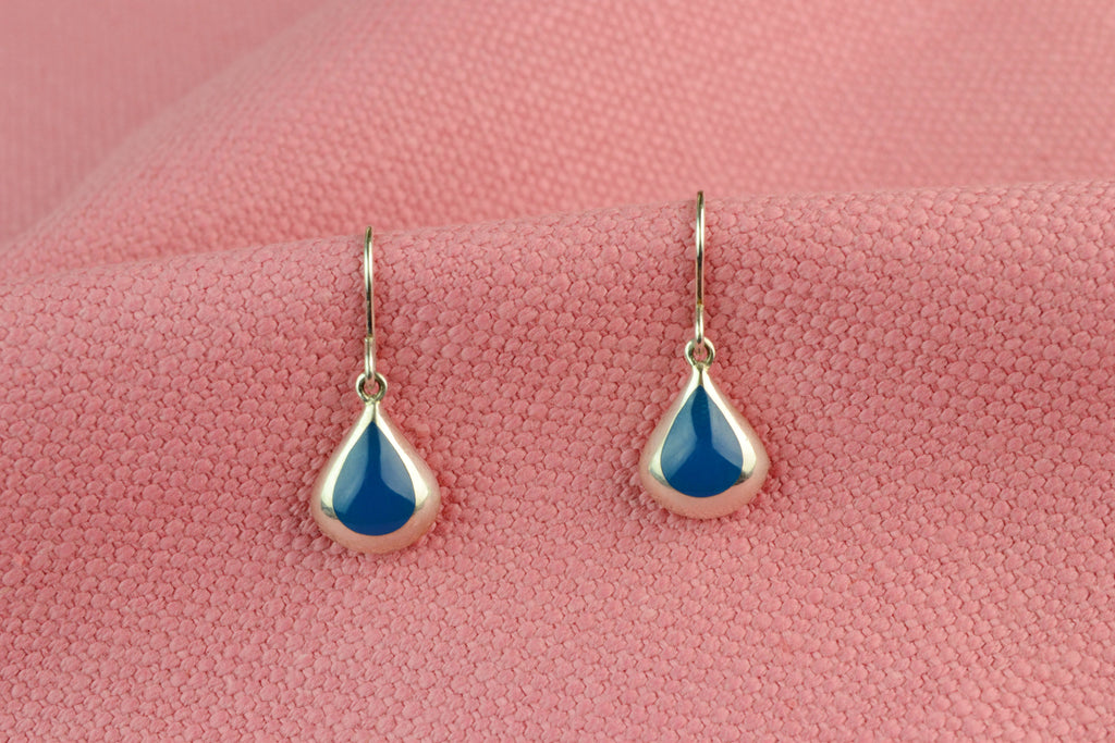 Earrings Sterling Silver & Blue Paste Drops