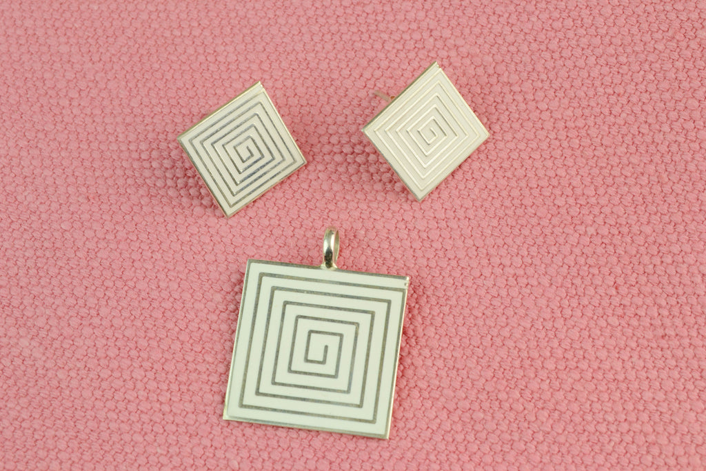 Earrings & Pendant Set in Sterling Silver and Enamel