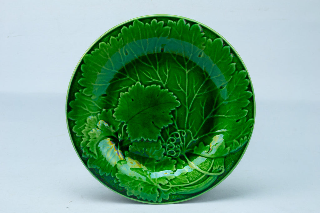 Green Majolica Fruit Plate Antique English 19th Century