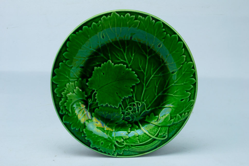 Green Majolica Starter Plate Antique English 19th Century