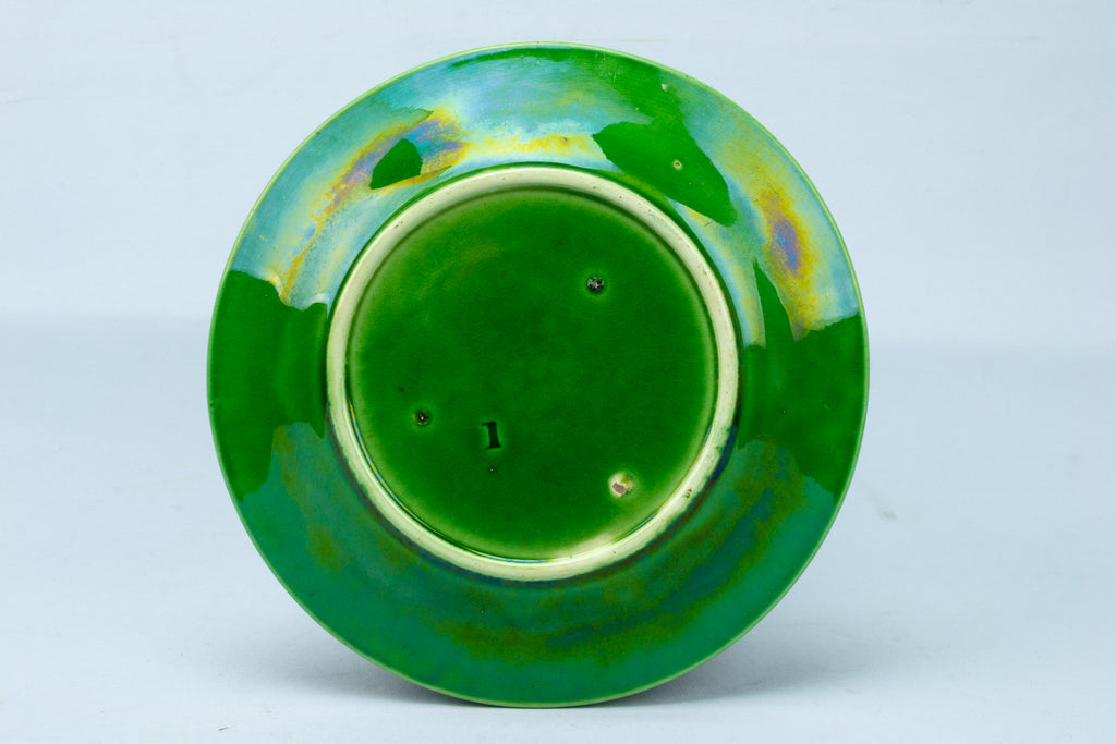 Green Majolica Starter Plate Antique English 19th Century