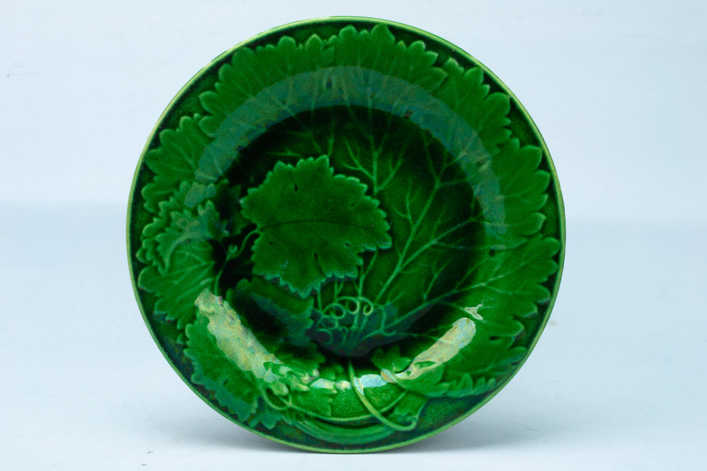 Green Majolica Side Plate Antique English 19th Century