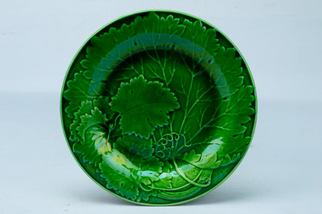 Green Majolica Medium Plate Antique English 19th Century