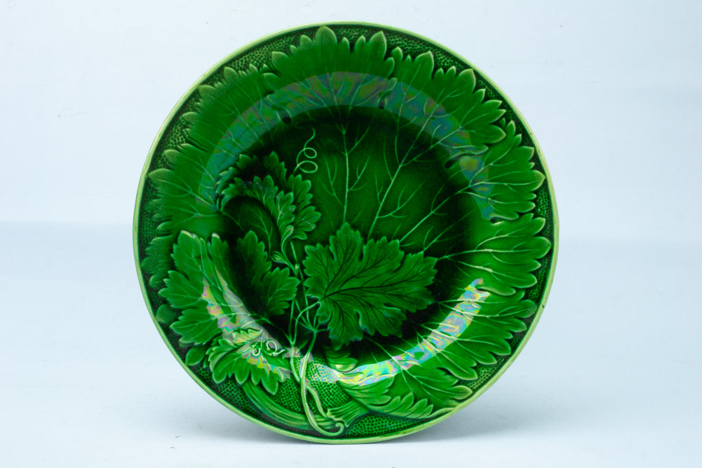 Green Majolica Dessert Plate Antique English 19th Century