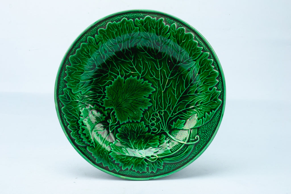 Green Majolica Starter Plate Antique English 19th Century
