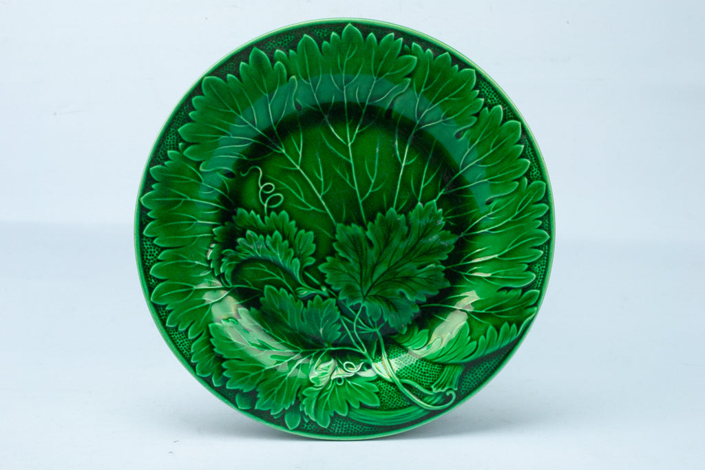Green Majolica Serving Dish Antique English 19th Century