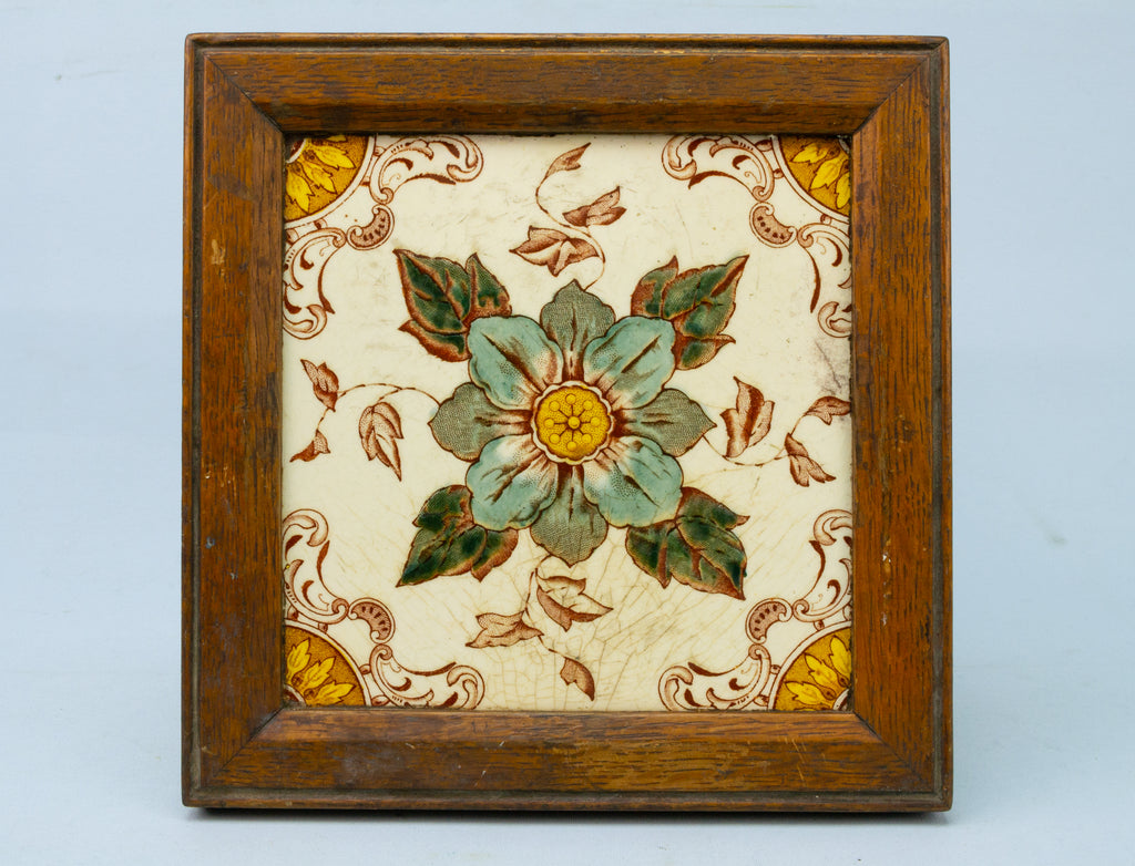 Victorian Tile in Oak Frame Antique 19th Century
