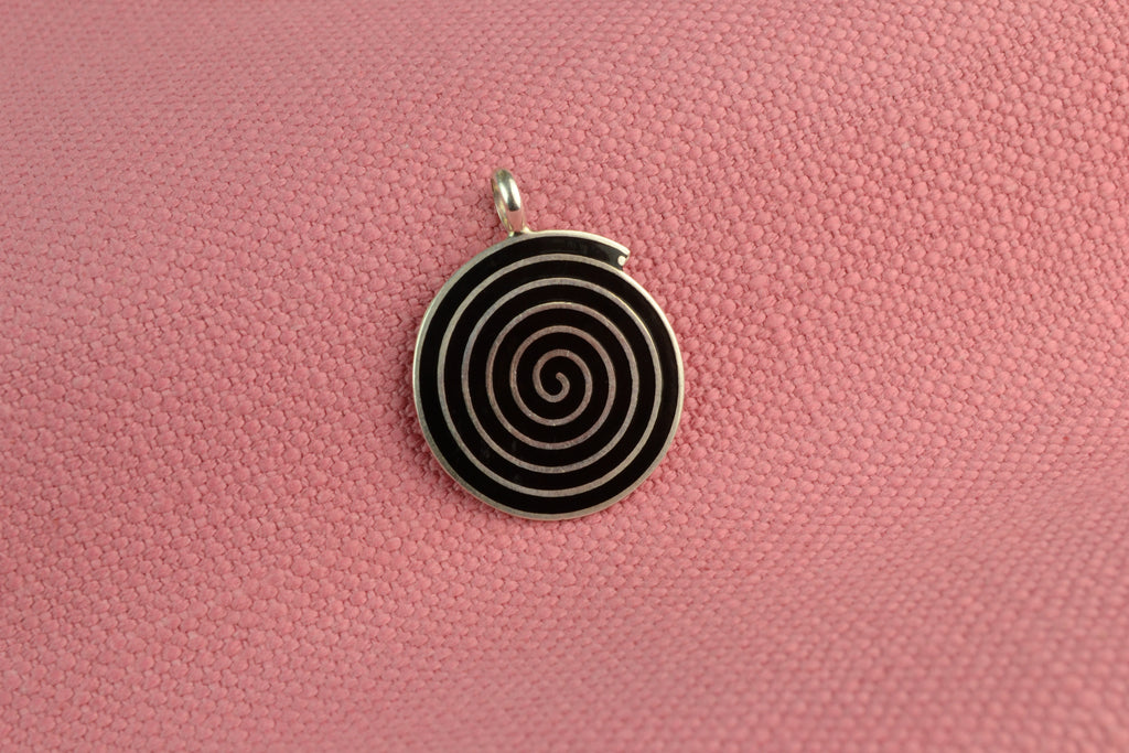 Pendant Sterling Silver Black Spiral Plaque