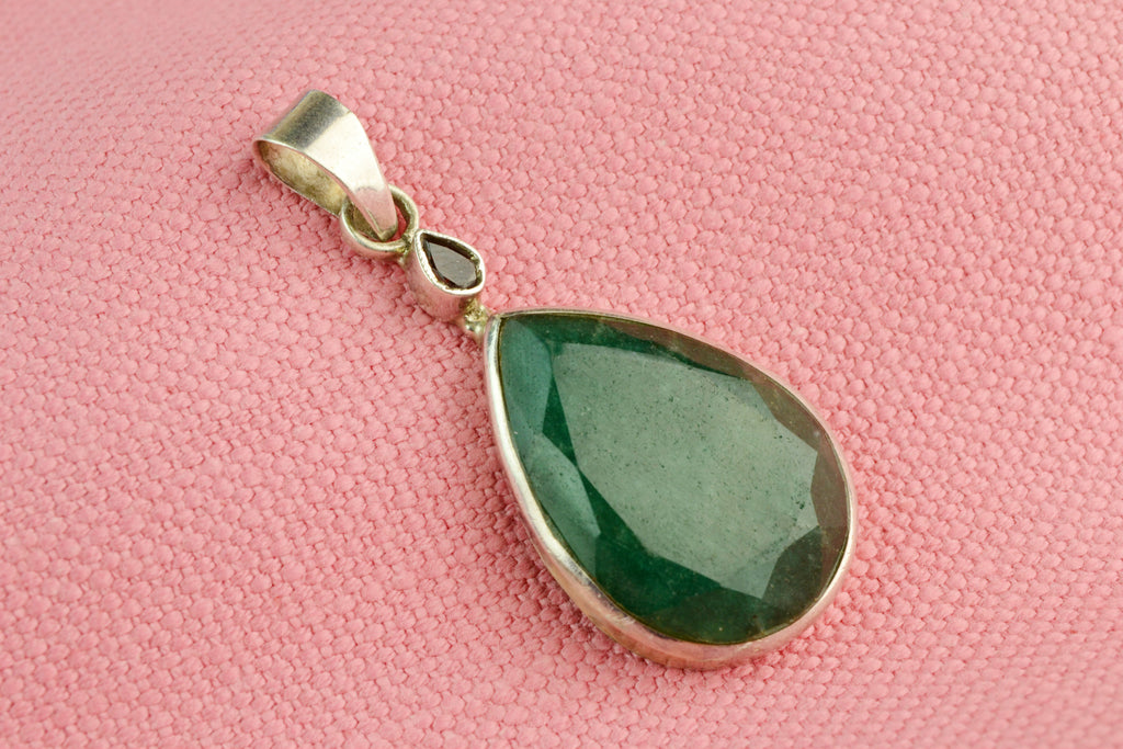 Large Pendant in Sterling Silver with Green Quartz