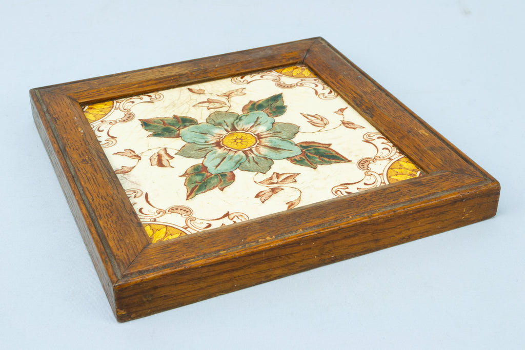 Victorian Tile in Oak Frame Antique 19th Century