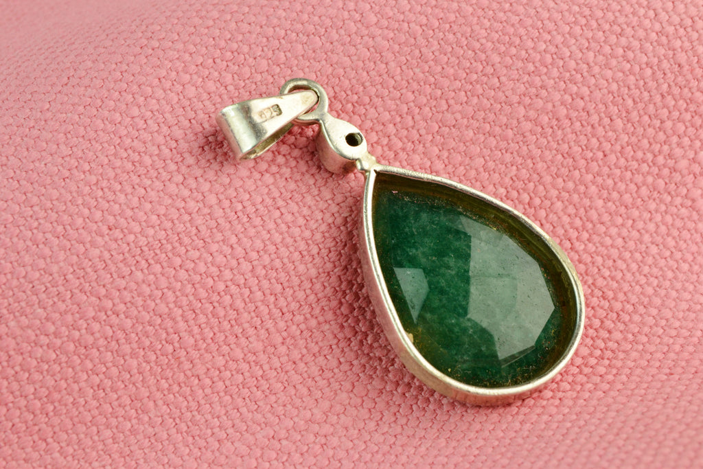 Large Pendant in Sterling Silver with Green Quartz