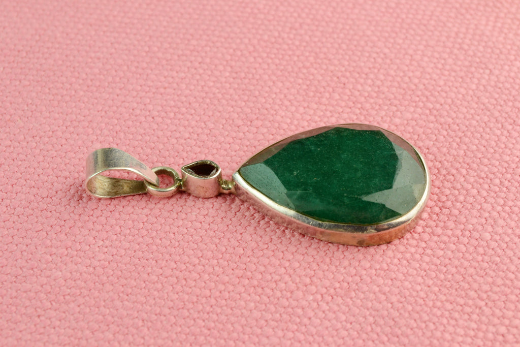 Large Pendant in Sterling Silver with Green Quartz