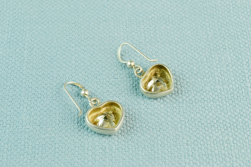 Earrings Heart Shaped in Sterling Silver & Paste Stones