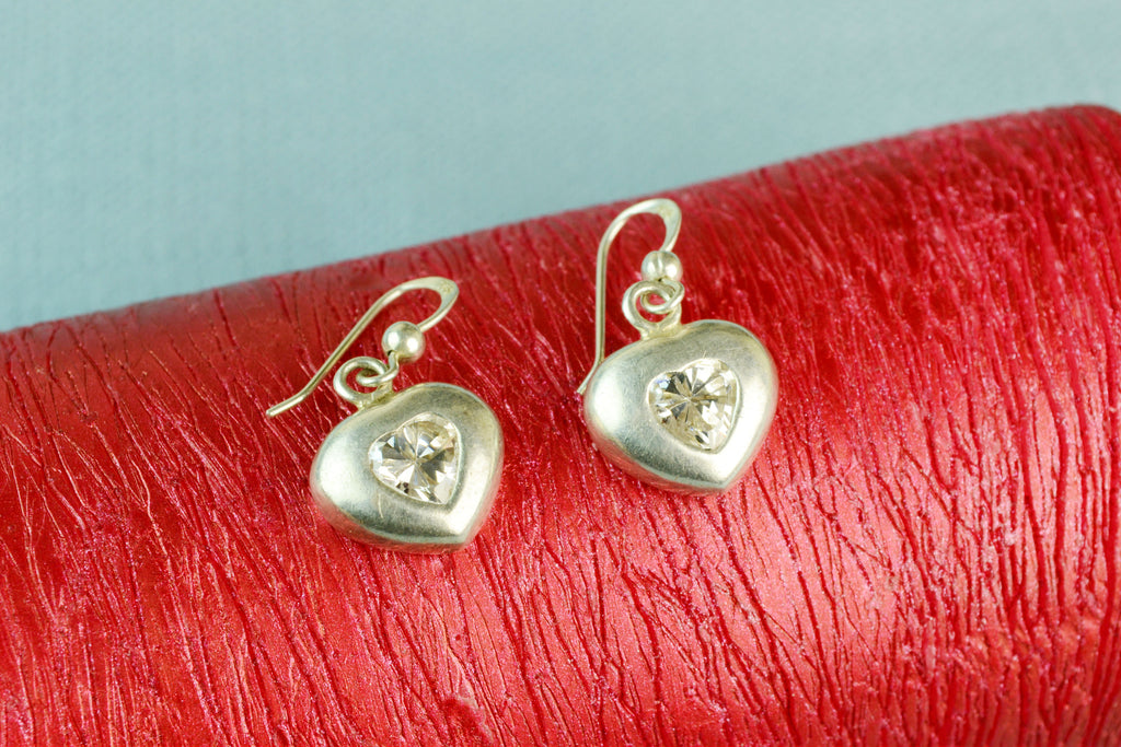 Earrings Heart Shaped in Sterling Silver & Paste Stones