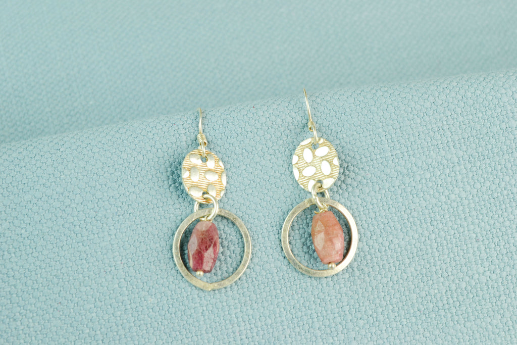 Earrings in Silver with Pink Quartz Pendants