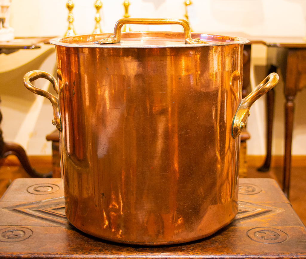 Large Polished Copper Stockpot & Lid 19th Century
