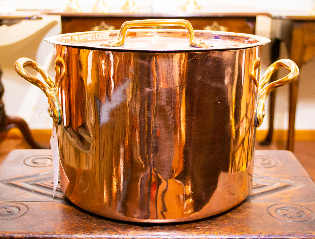 Polished Copper Stockpot & Lid Antique 19th Century