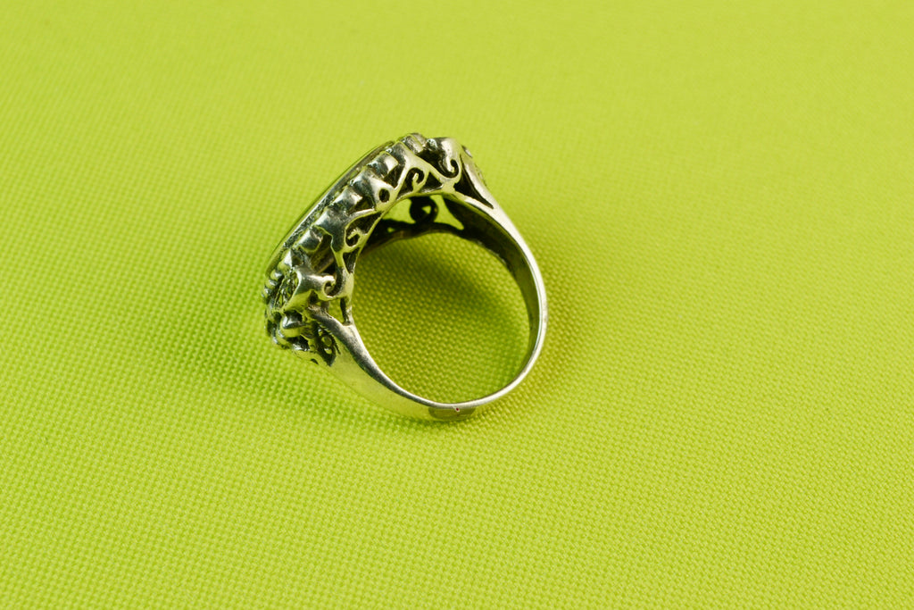 Ring in Sterling Silver with Large Black Agate