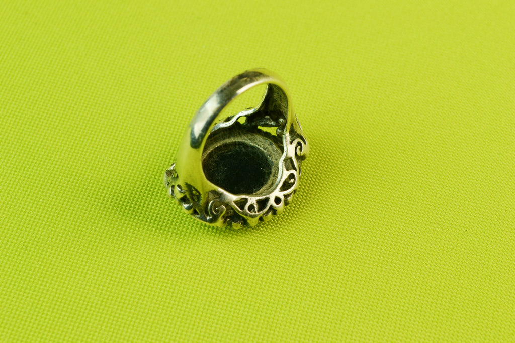 Ring in Sterling Silver with Large Black Agate