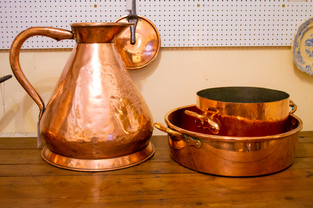 Large Antique Polished Copper Pan with Handles 19th Century
