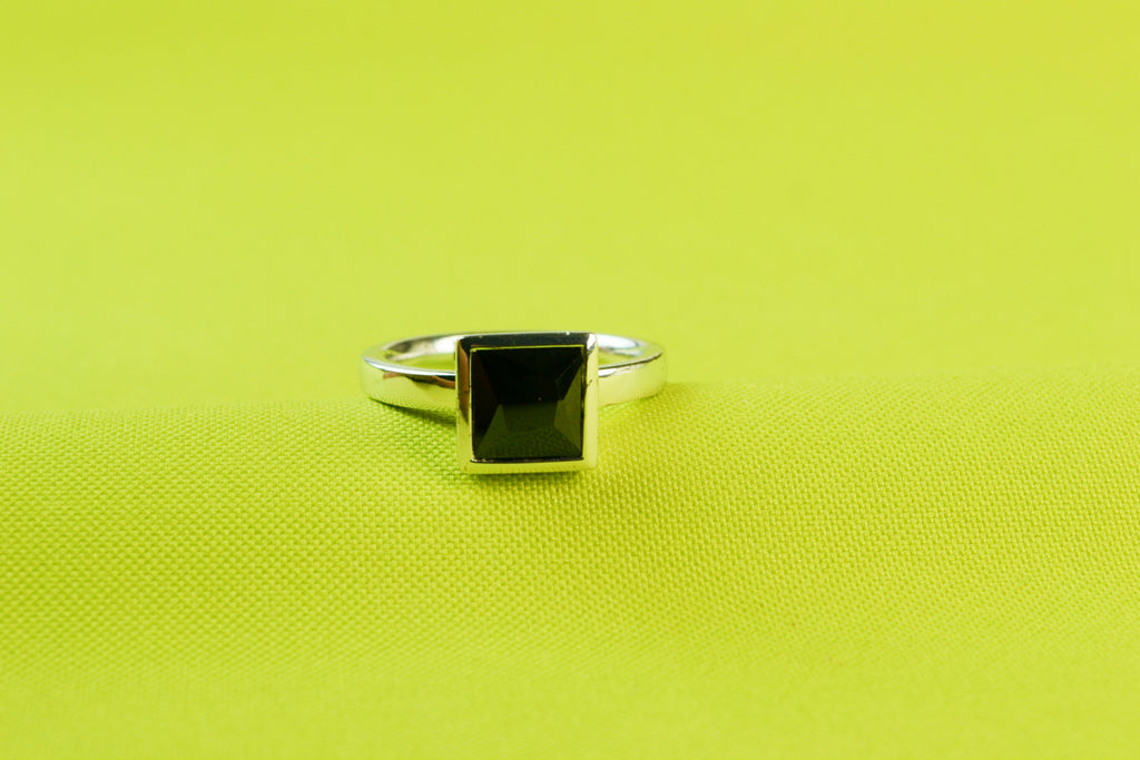 Ring in Silver with Black CZ Stone by Lumani
