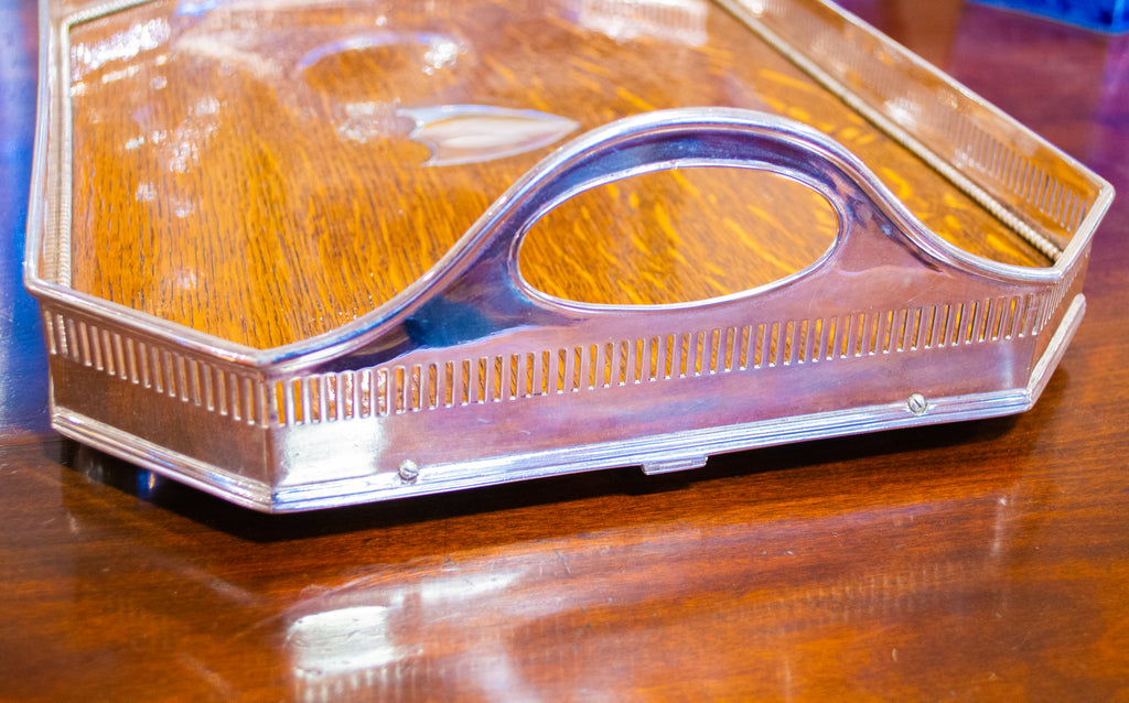 Silver Plated Oak Drinks Tray Arts & Crafts circa 1900