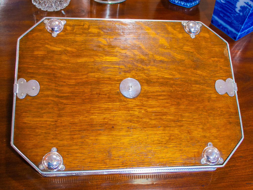 Silver Plated Oak Drinks Tray Arts & Crafts circa 1900