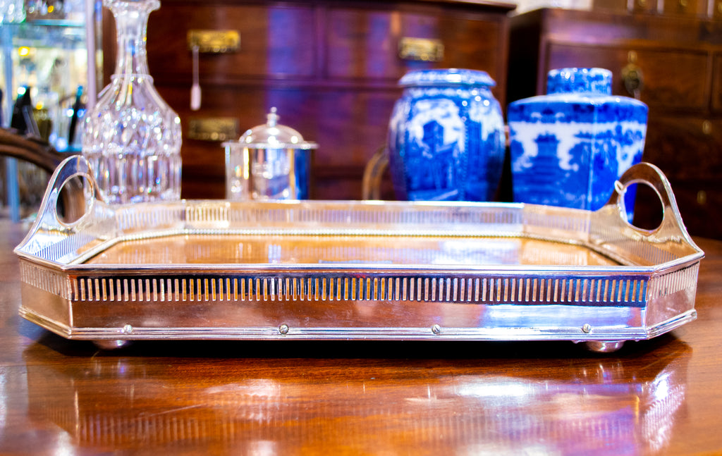 Silver Plated Oak Drinks Tray Arts & Crafts circa 1900
