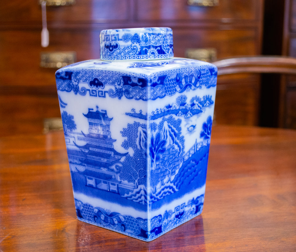 Square Blue & White Ceramic Tea Caddy by Ringtons