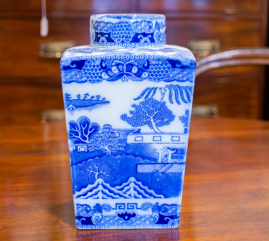 Square Blue & White Ceramic Tea Caddy by Ringtons