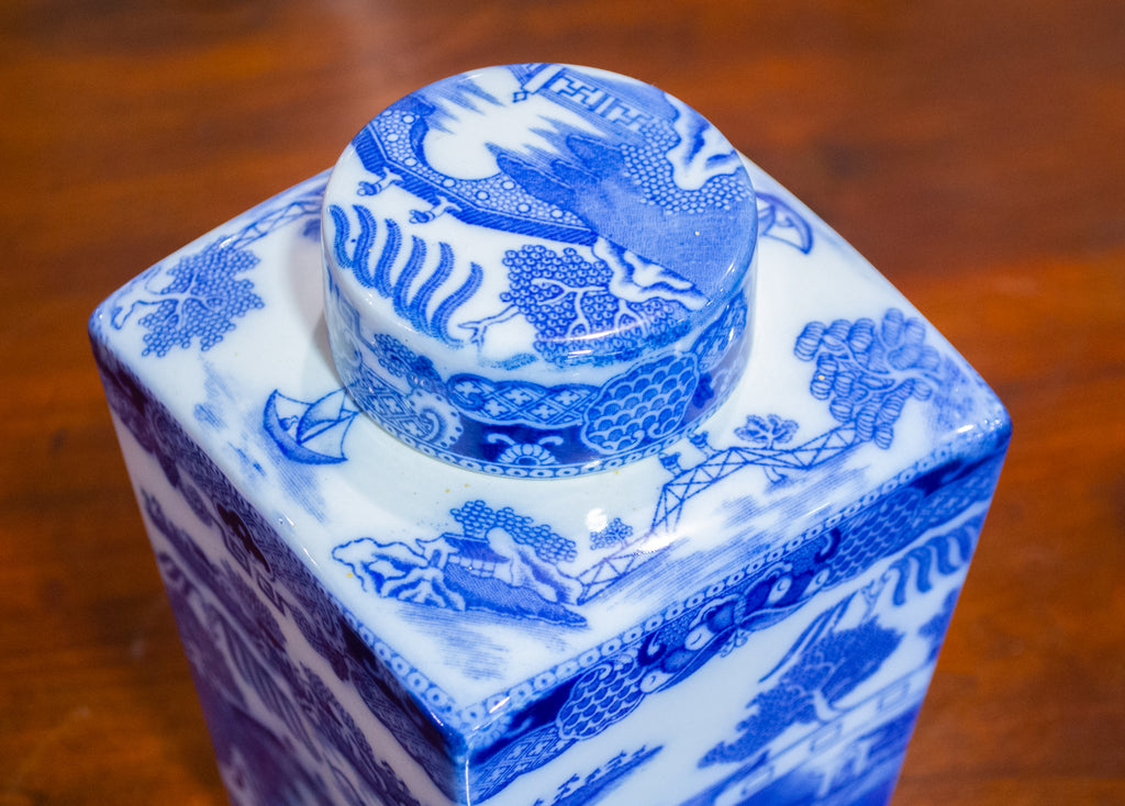 Square Blue & White Ceramic Tea Caddy by Ringtons