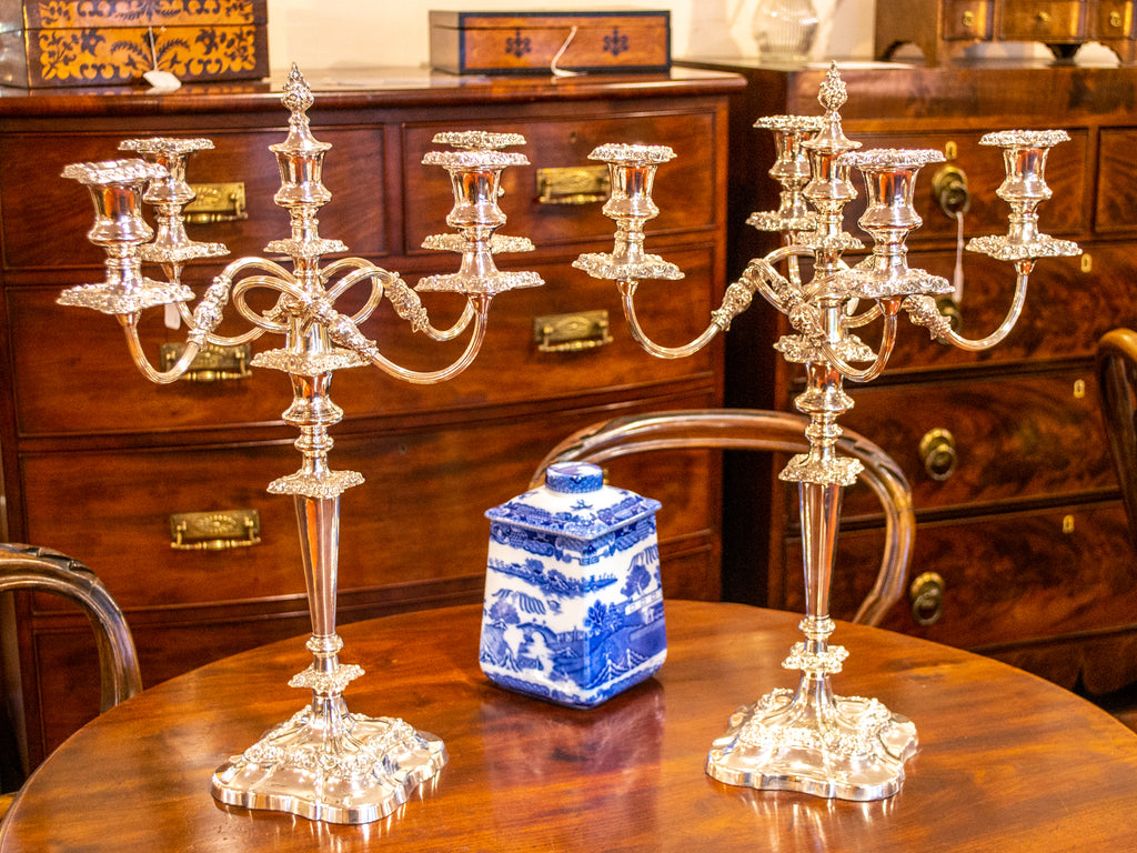Two Large Silver Plated Candelabras 4 Candle Branches