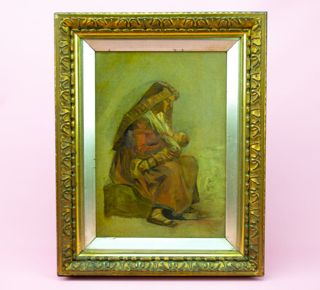 Mother & Baby 19th Century Oil Painting