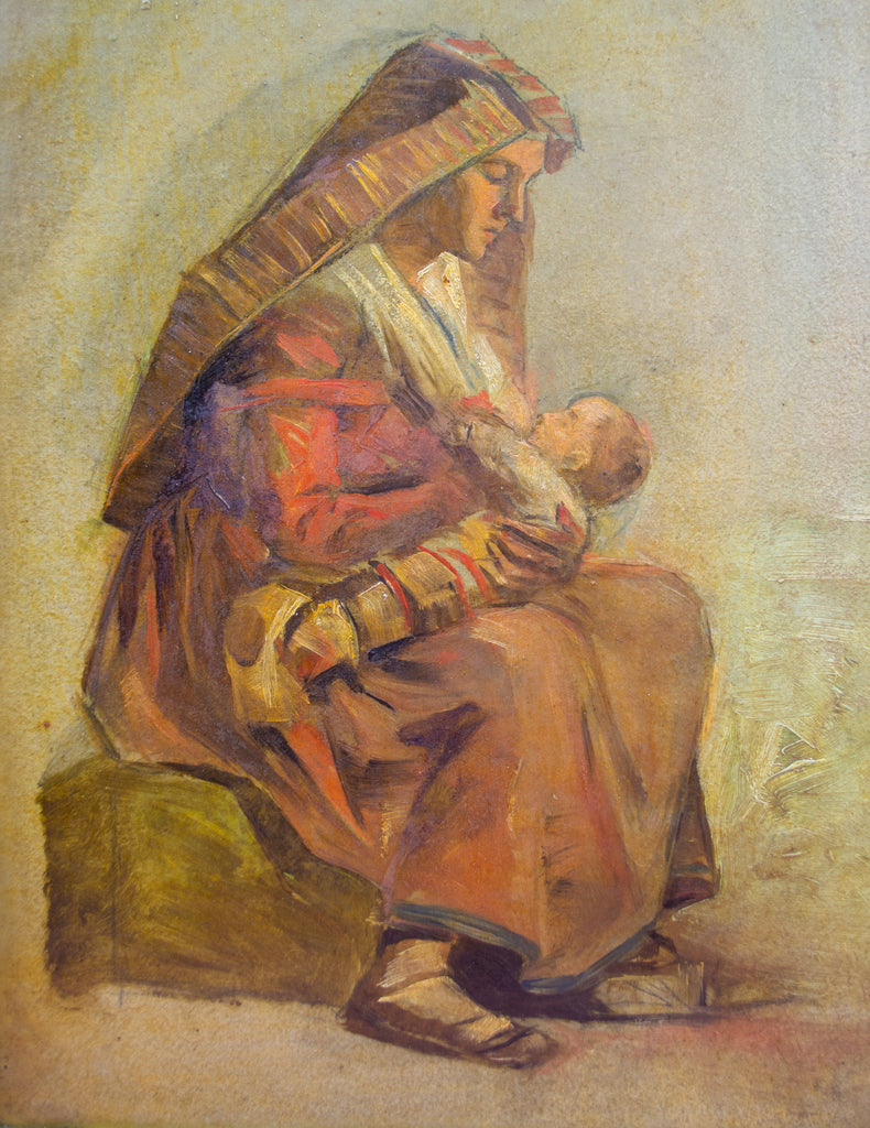Mother & Baby 19th Century Oil Painting