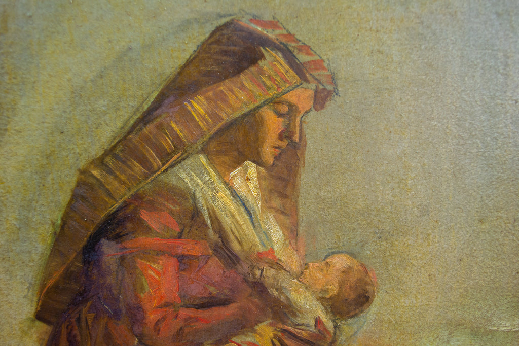 Mother & Baby 19th Century Oil Painting