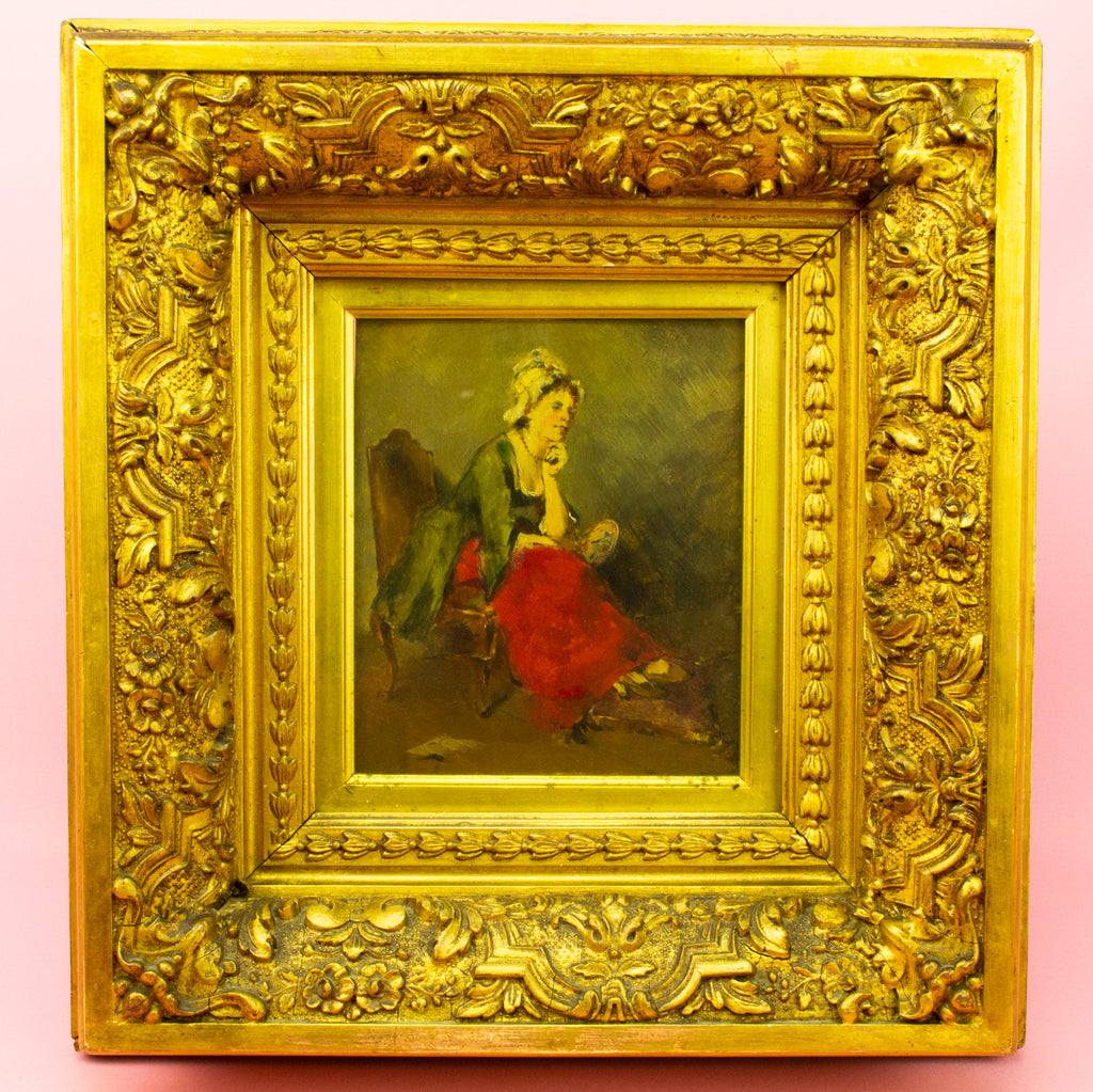 French Lady Antique Oil Painting in a Gilded Frame