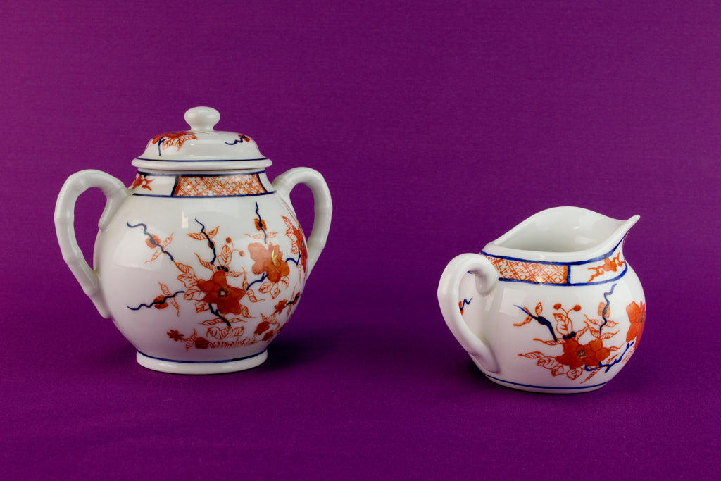 Chinese porcelain red and white tea set trio