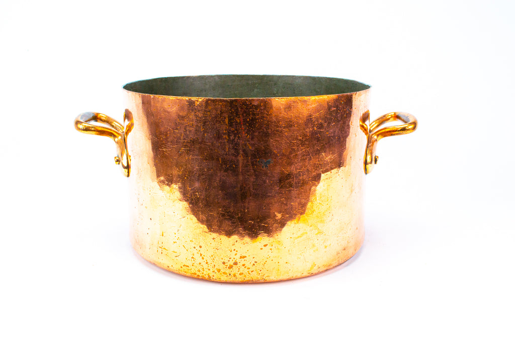 Large Antique Polished Copper Pan with Handles 19th Century