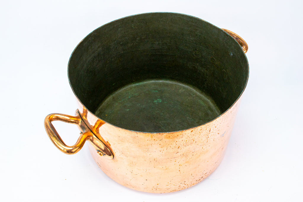 Large Antique Polished Copper Pan with Handles 19th Century