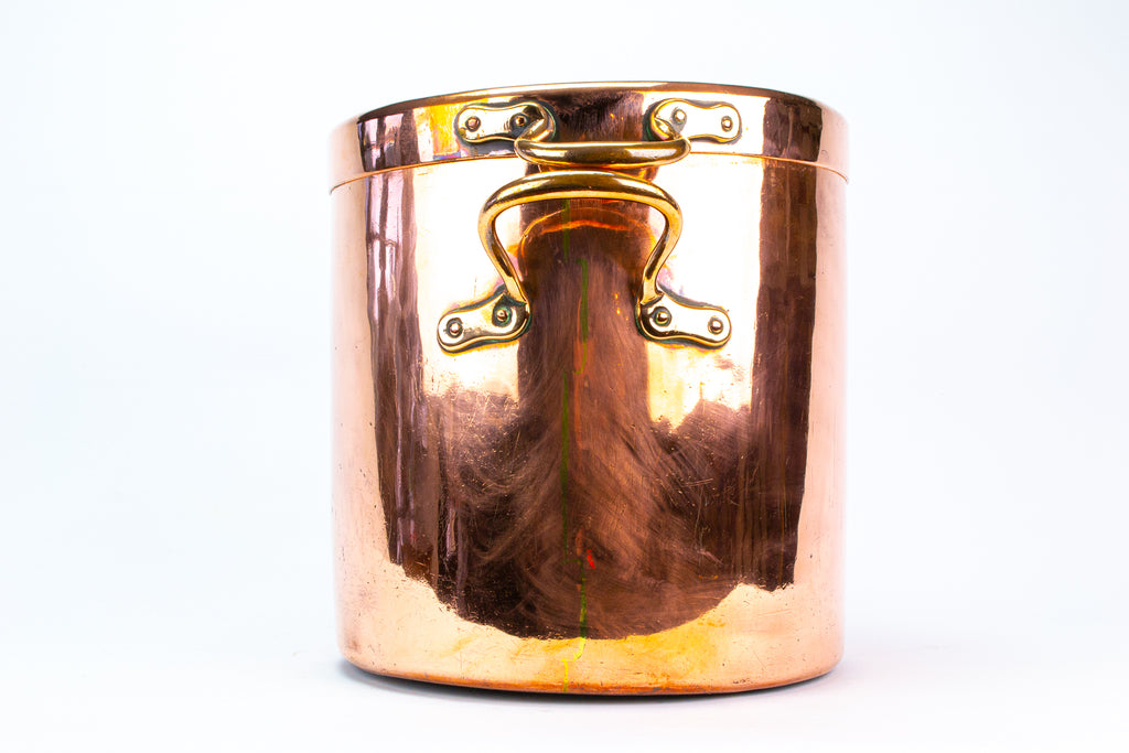 Large Copper Stockpot & Lid Antique 19th Century