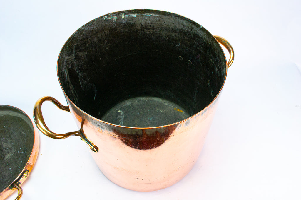 Large Copper Stockpot & Lid Antique 19th Century