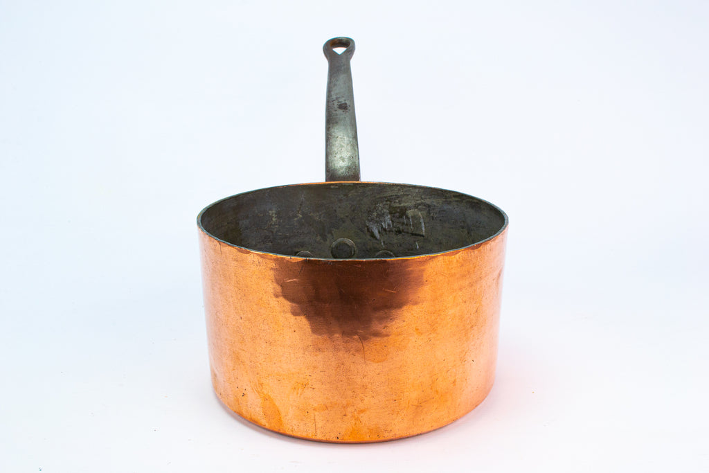 Large Saucepan in Polished Copper & Iron 19th Century