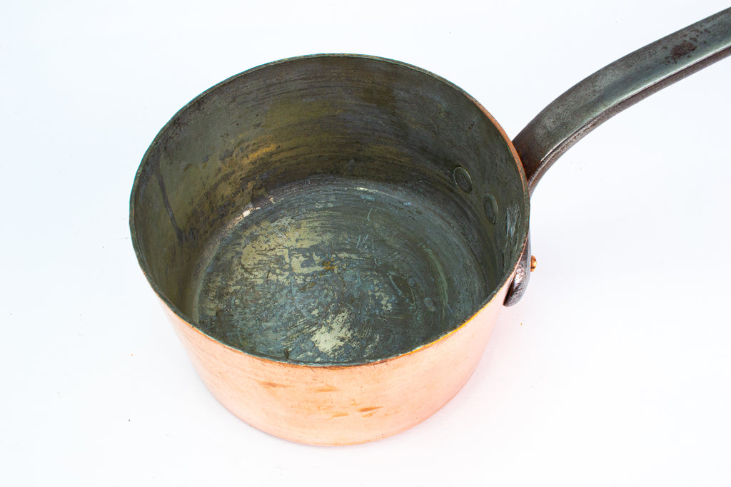 Large Saucepan in Polished Copper & Iron 19th Century