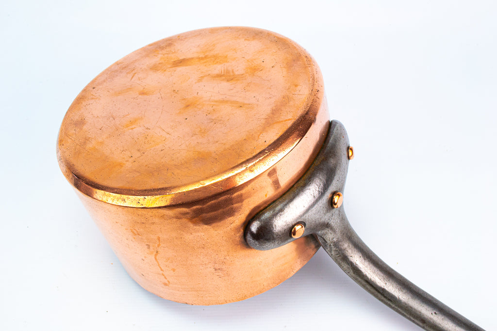 Large Saucepan in Polished Copper & Iron 19th Century