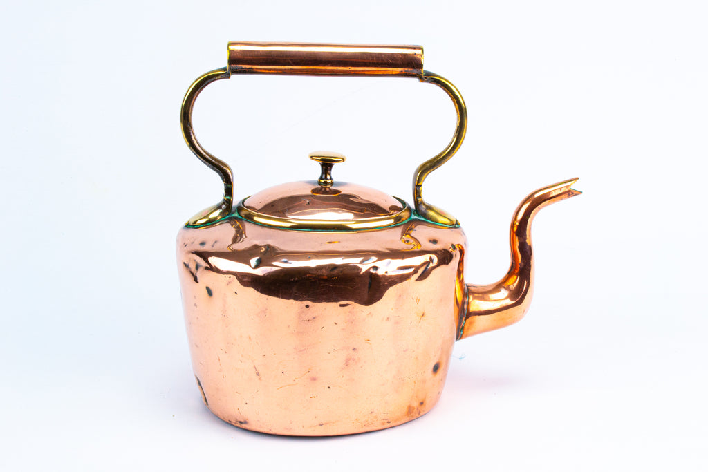 5 Pints Polished Copper Kettle Antique 19th Century