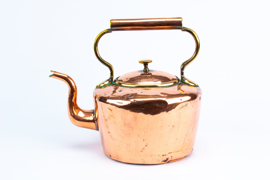 5 Pints Polished Copper Kettle Antique 19th Century