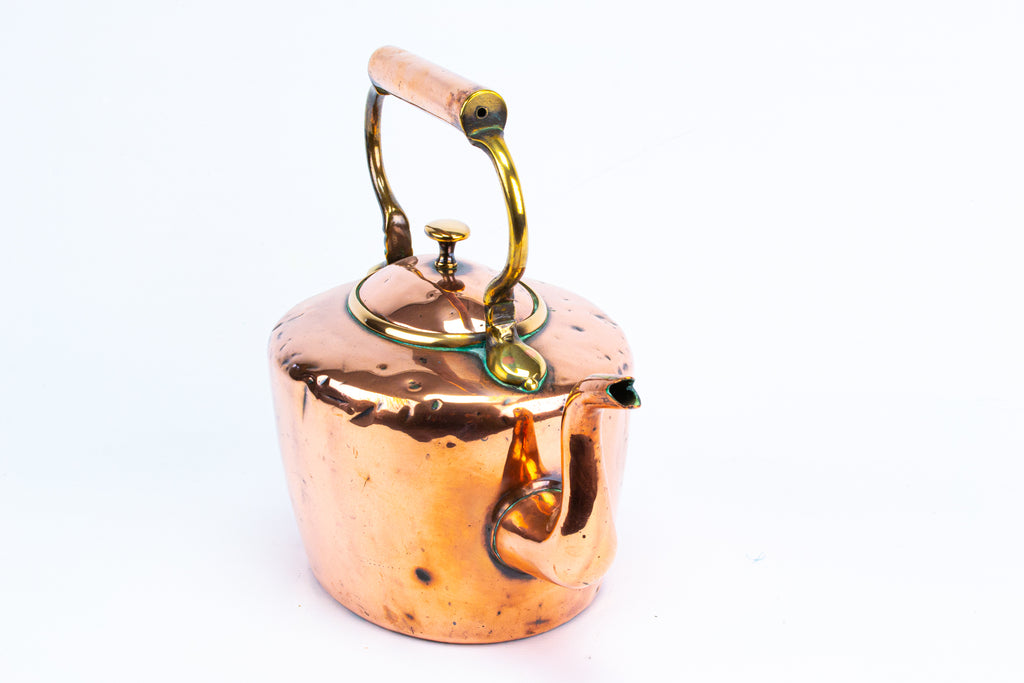 5 Pints Polished Copper Kettle Antique 19th Century
