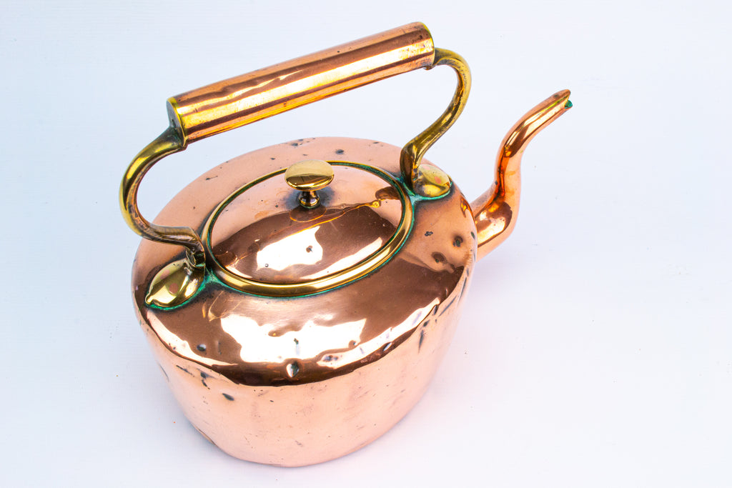 5 Pints Polished Copper Kettle Antique 19th Century