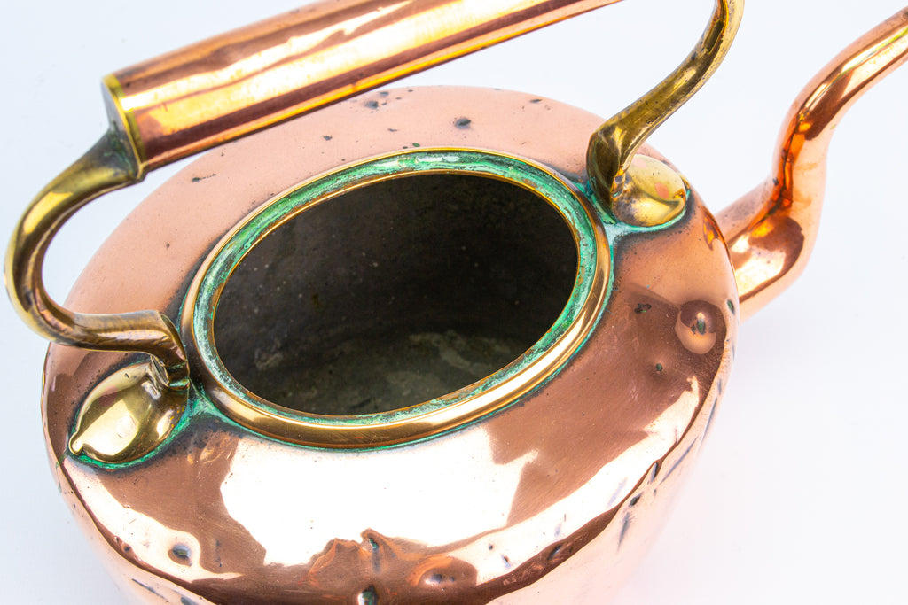 5 Pints Polished Copper Kettle Antique 19th Century